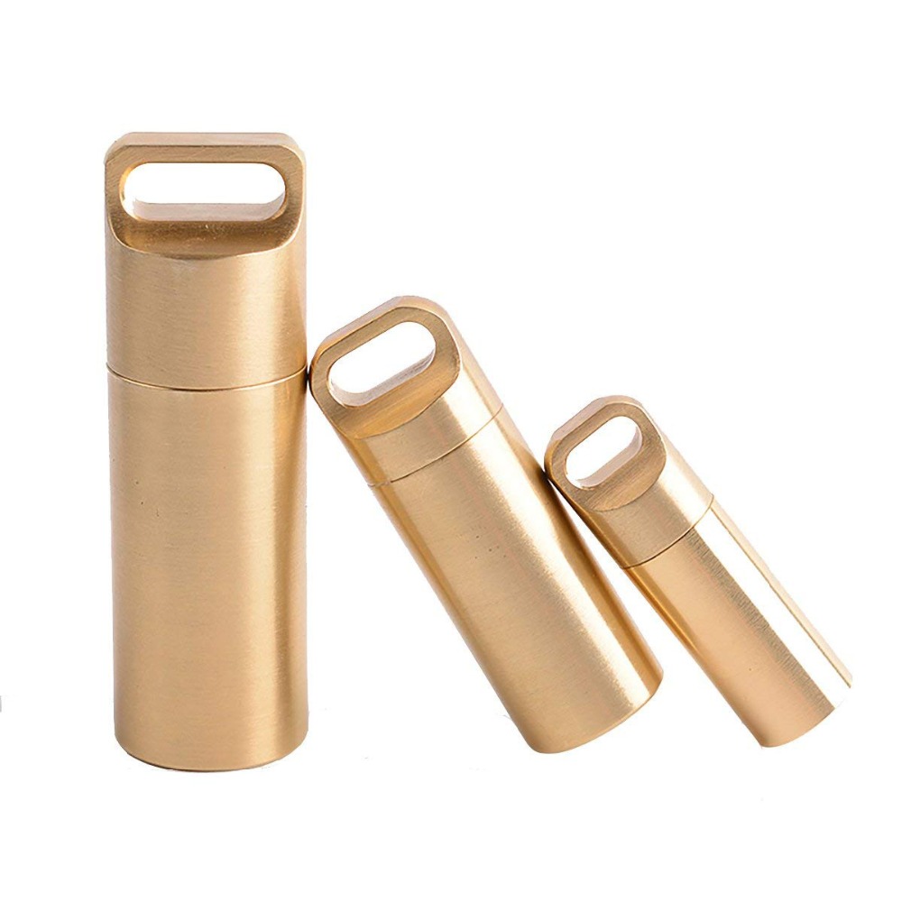 Pill Fob Capsule - ทองเหลือง Airtight Watertight กล่องเก็บกล่องซีลขวดสำหรับยาแคปซูล Fob ฉุกเฉิน
