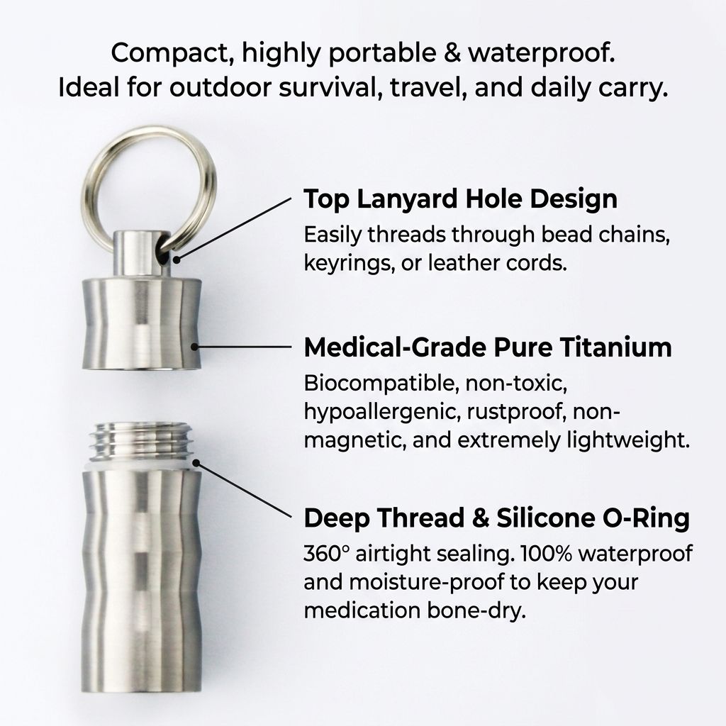 กล่องใส่ยาไทเทเนียมแท้ Tivosy  - Pill Fob Capsule บทวิจารณ์และราคา